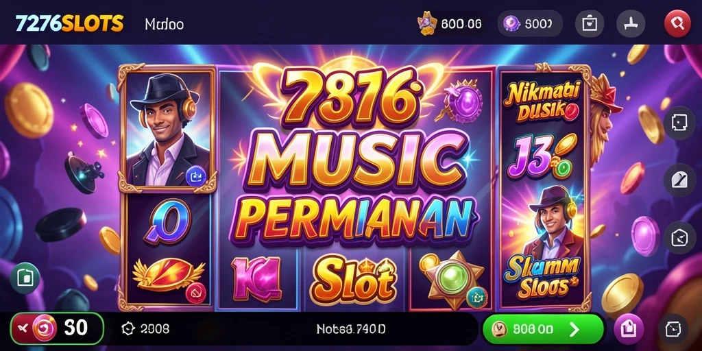 Screenshot utama 7276SLOTS menampilkan gameplay slot yang menakjubkan dengan elemen musik.