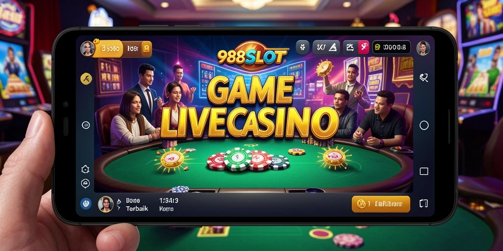 Screenshot gameplay 988SLOT yang menampilkan dealer langsung dan interaksi pemain.