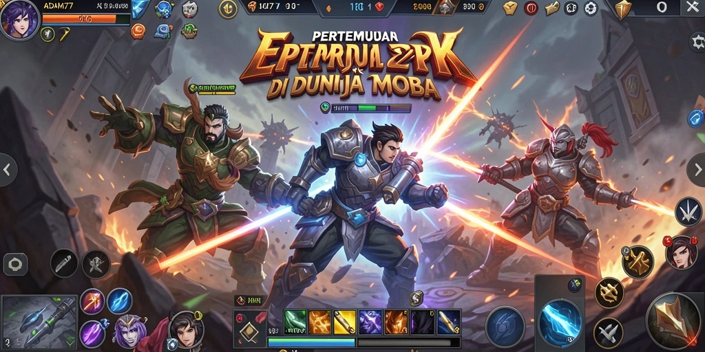 Screenshot gameplay ADAM77 yang seru di medan perang MOBA.