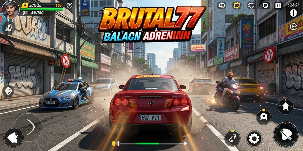 Tampilan gameplay balapan seru di BRUTAL77
