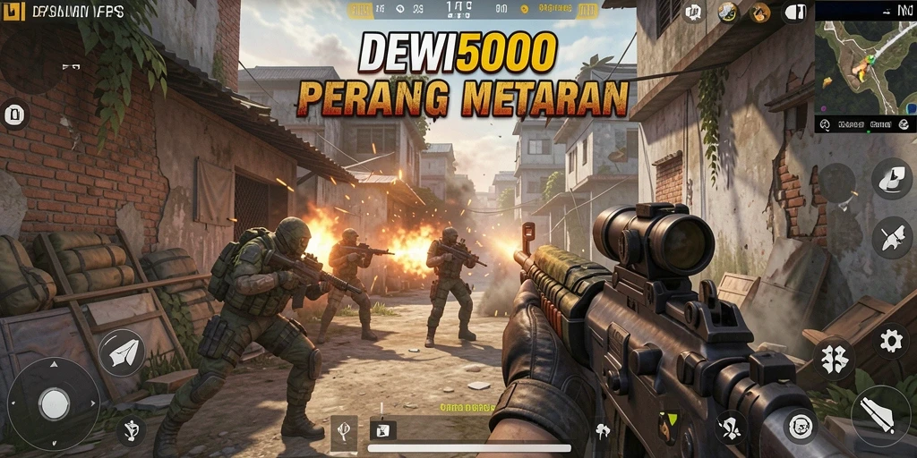 Screenshot gameplay DEWI5000 yang menunjukkan aksi seru dalam pertempuran FPS.