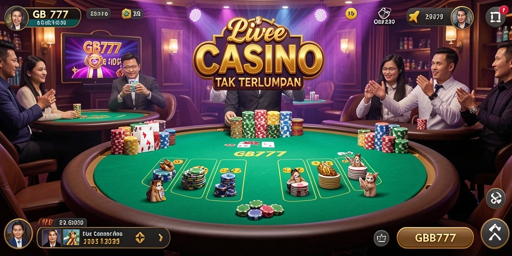 Tampilan permainan Live Casino GB777 dengan dealer profesional dan interaksi langsung.