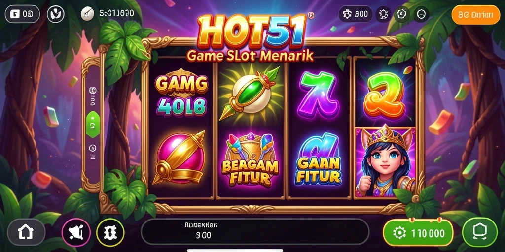 Gameplay seru HOT51 dengan berbagai simbol dan fitur menarik.