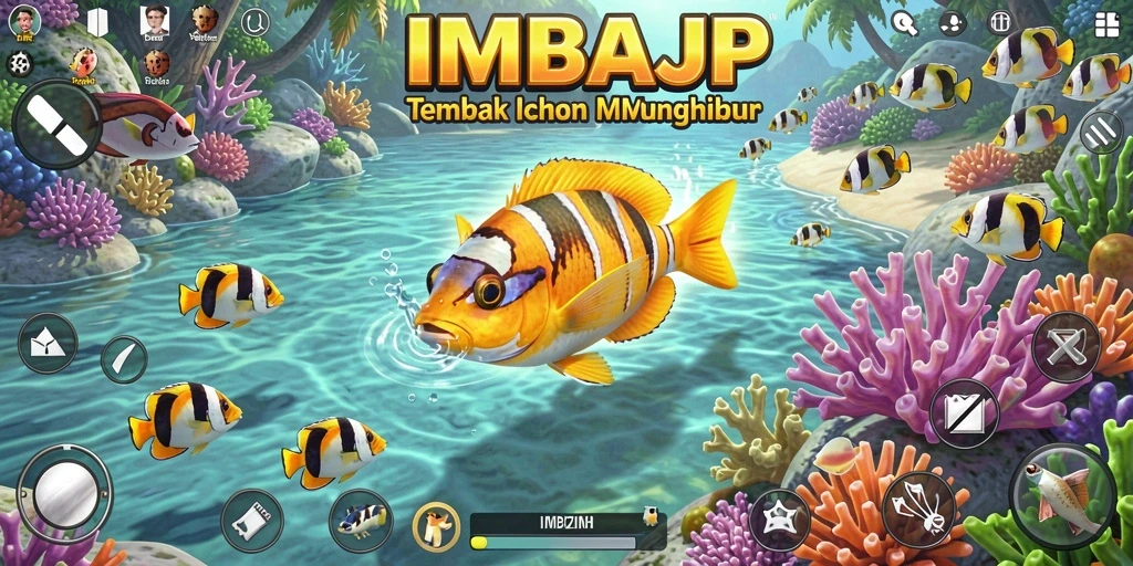 Tampilan gameplay seru dalam IMBAJP dengan aksi menembak ikan.