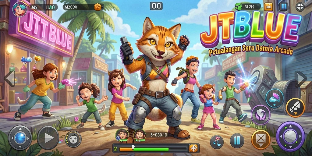 Tangkapan layar JTBLUE yang menampilkan aksi gameplay arcade yang seru.