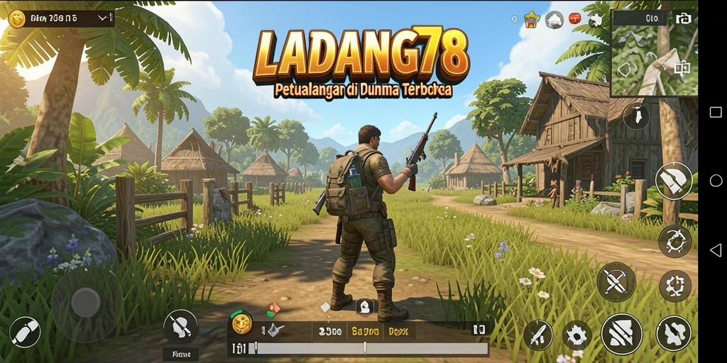 Screenshot utama LADANG78 menampilkan karakter utama dalam aksi menjelajahi dunia terbuka.