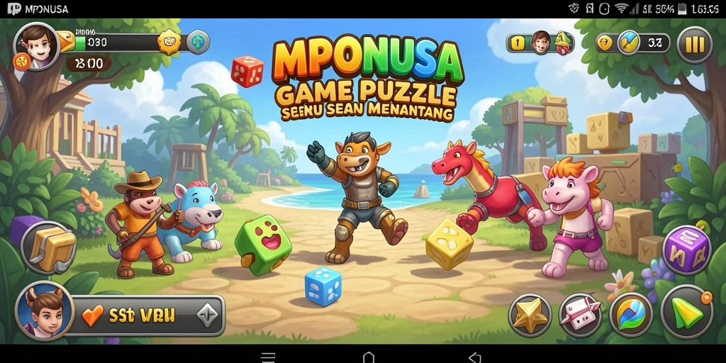 Screenshot gameplay MPONUSA yang menunjukkan tantangan puzzle.