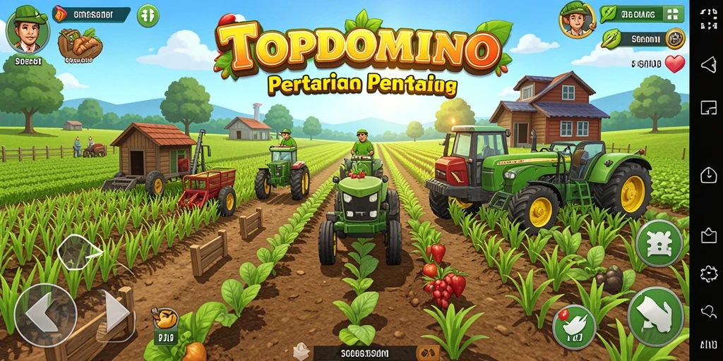 Tangkapan layar utama TOPDOMINO menampilkan suasana ladang yang indah dan gameplay yang menarik.