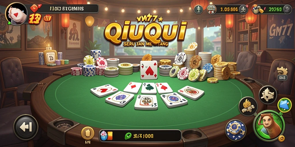 Screenshot gameplay VM777 menampilkan aksi seru permainan QiuQiu.